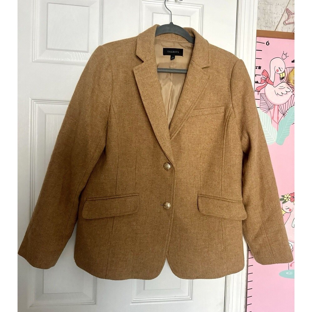 Talbots Wool Blend Tan Beige Womens Blazer Size 12